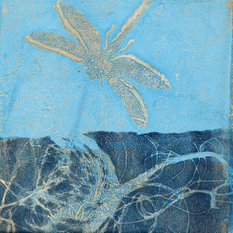 Gelt-Print Libelle: Schablone und Fäden