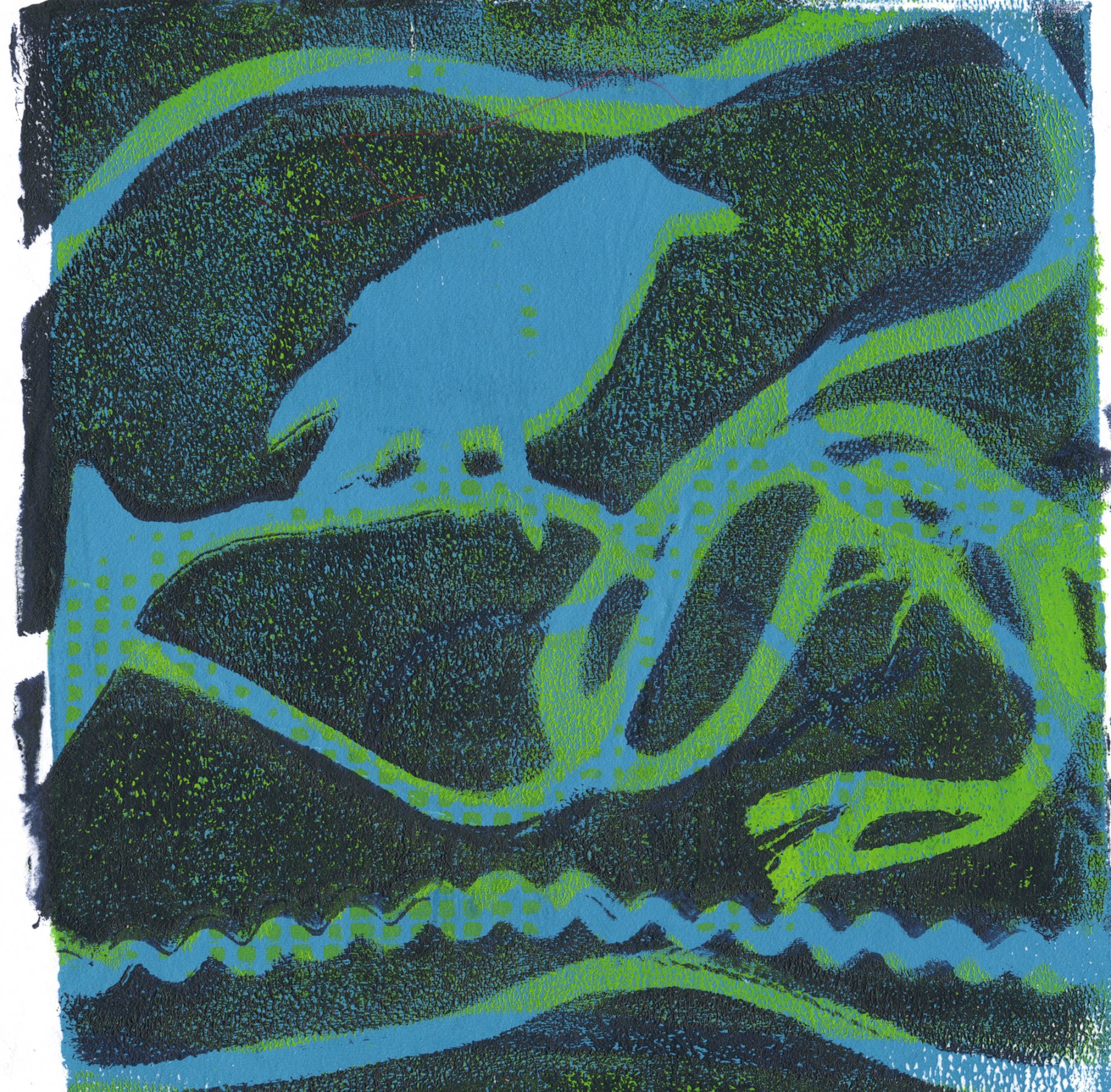 Geli-Print Vogel: Schablone und Bordüre mit Wollfaden