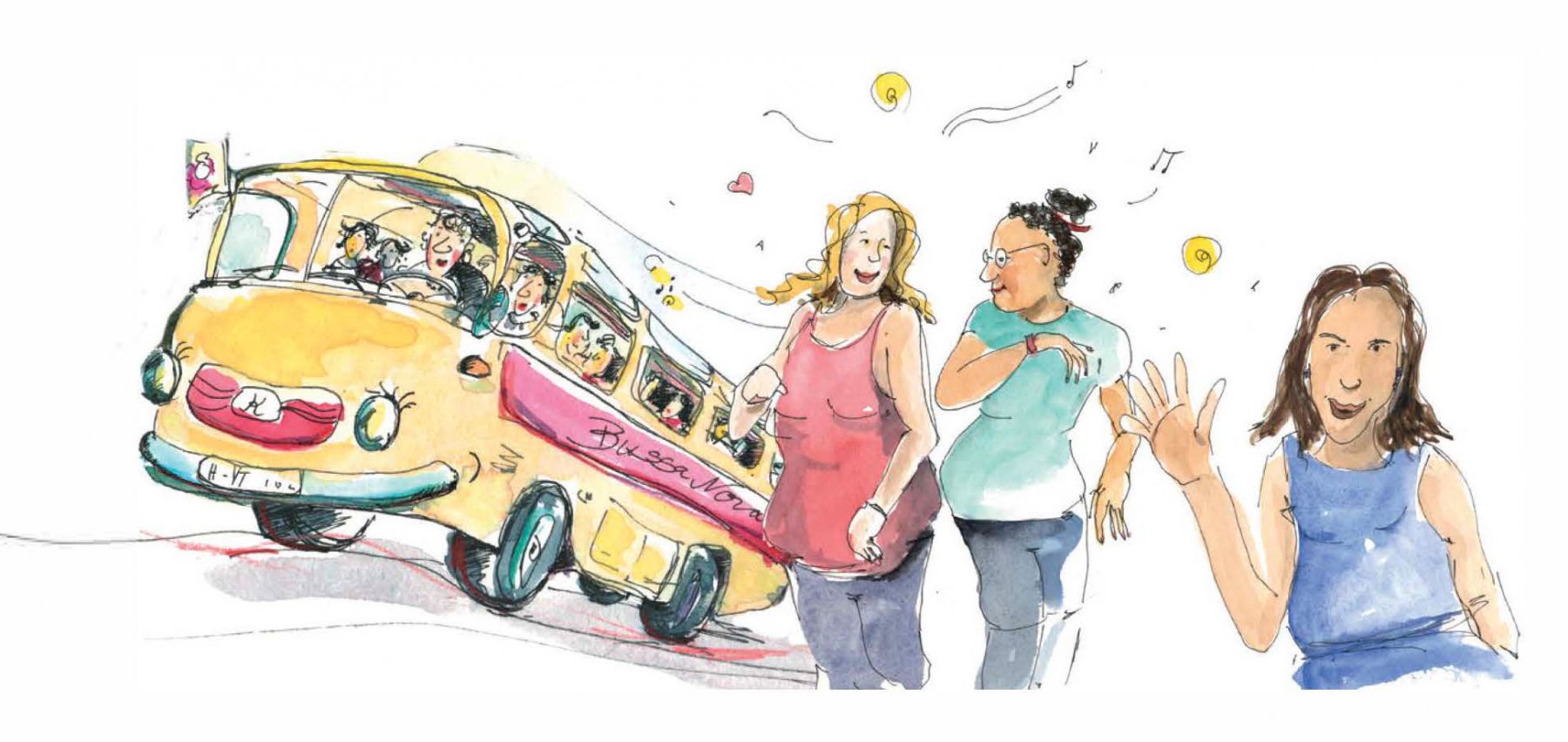 Bus mit tanzenden Frauen