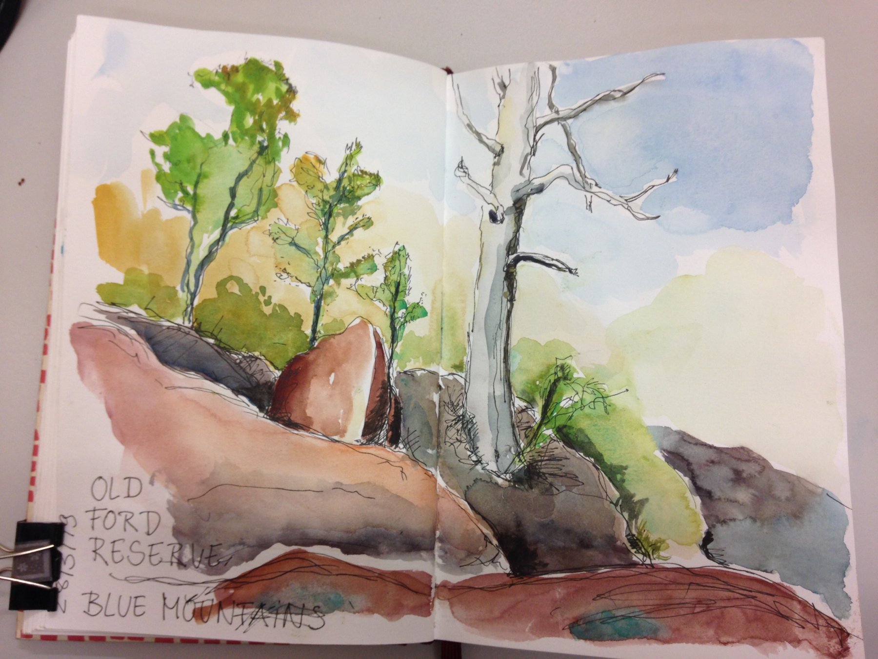 Wasserfurt mit totem Baumstamm 