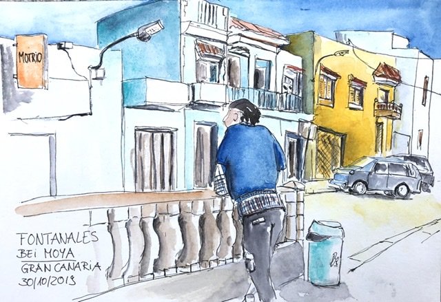 Warten auf den Bus in San Bartolomé de Fontanales 