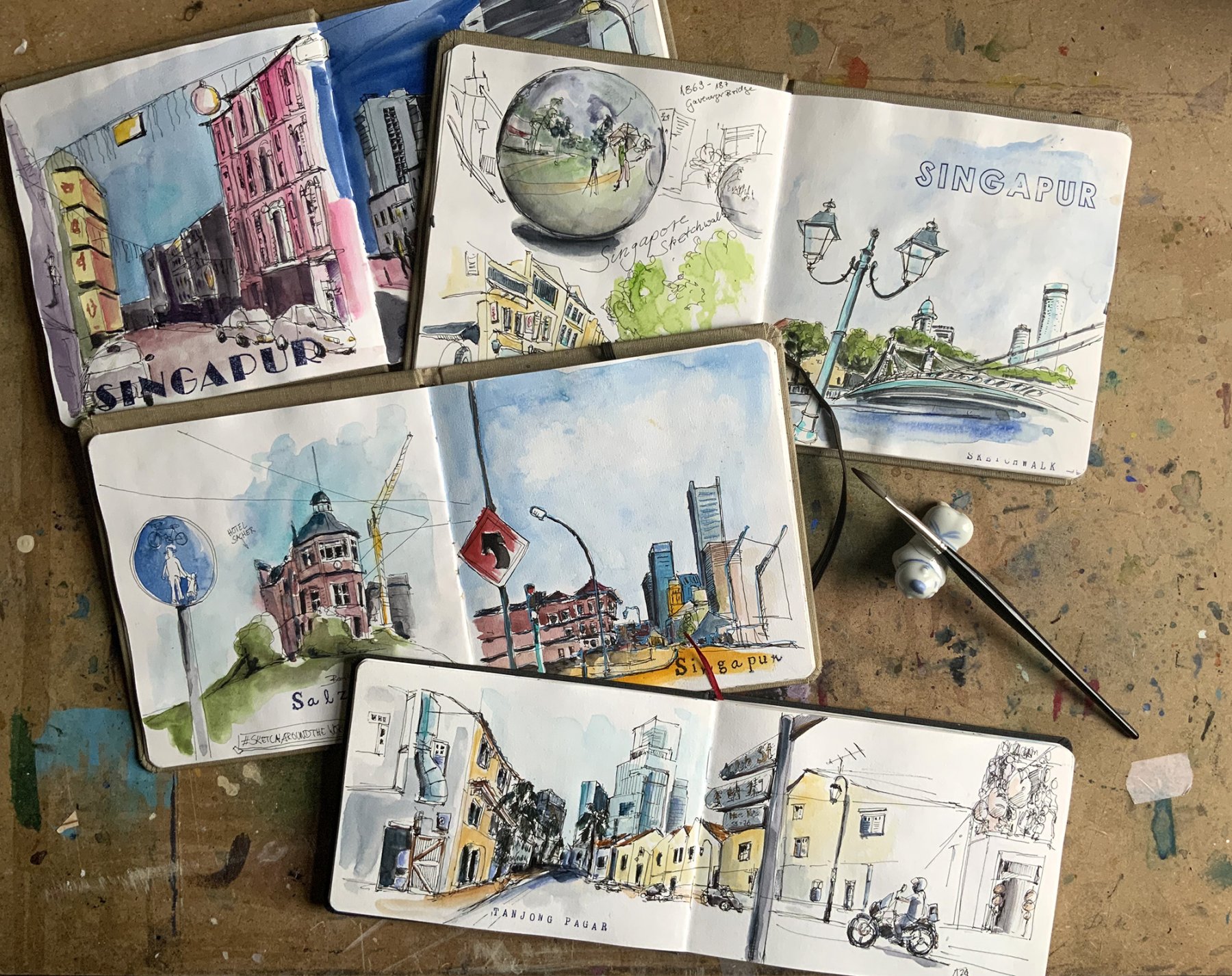 Salzburg und typische Szenen in Singapur