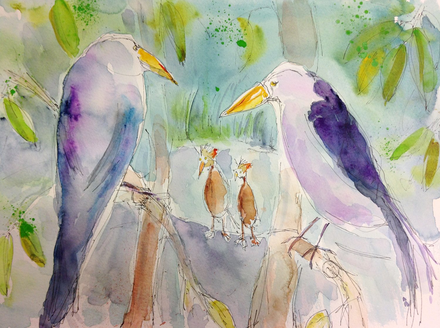 Zwei Raben 2019, Aquarell