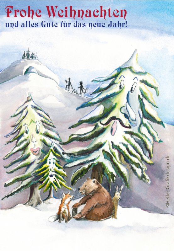 Die kleine Tanne: Postkarte Weihnachtsmärchen im Lister Turm mit Fuchs, Bär und Hase