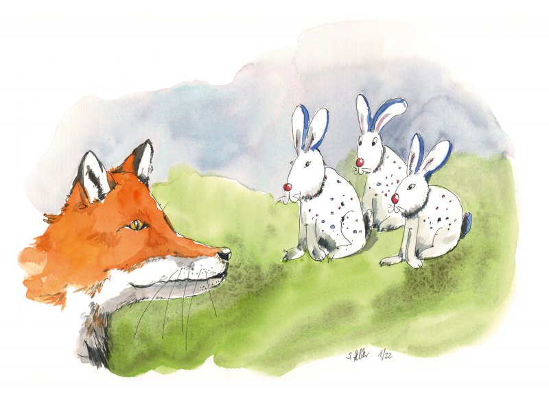 Der Fuchs und die bunten Hasen … Eine Illustration für eine Publikation der Kinderkultur der Stadt Hannover