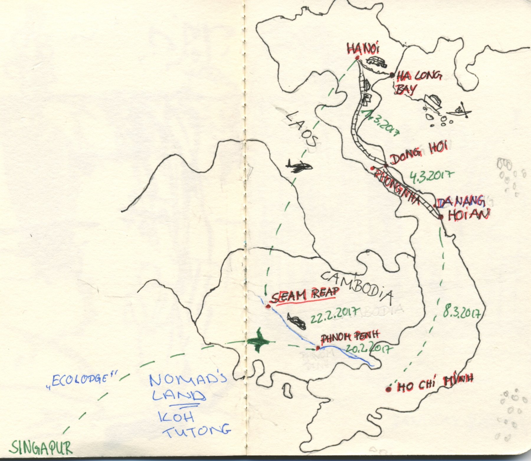 Karte- Singapur, Kambodscha, Vietnam