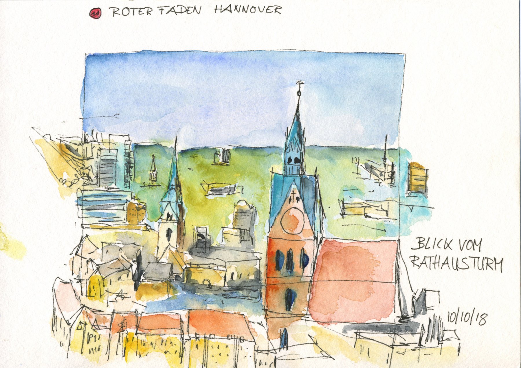 11 Neues Rathaus - Blick vom Turm --- 17x24 cm Hahnemühle Burgund