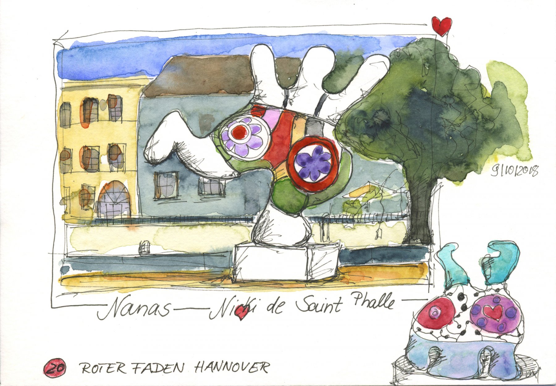 20 Nana 1 von Niki de Saint Phalle  --- 21 x 14,8 cm, Aquarell und Tuschestift auf Postkartenblock
