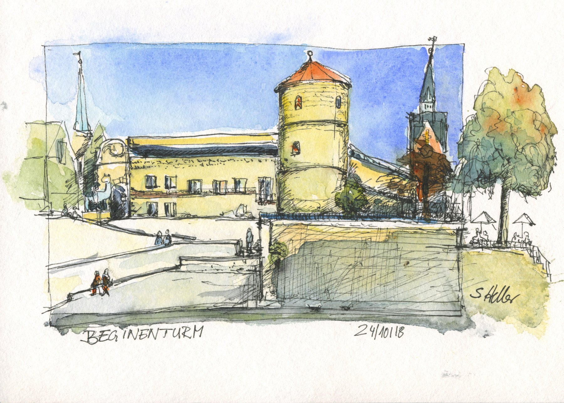 21 Beginenturm --- 21x14,8 cm; Hahnemühle Burgund