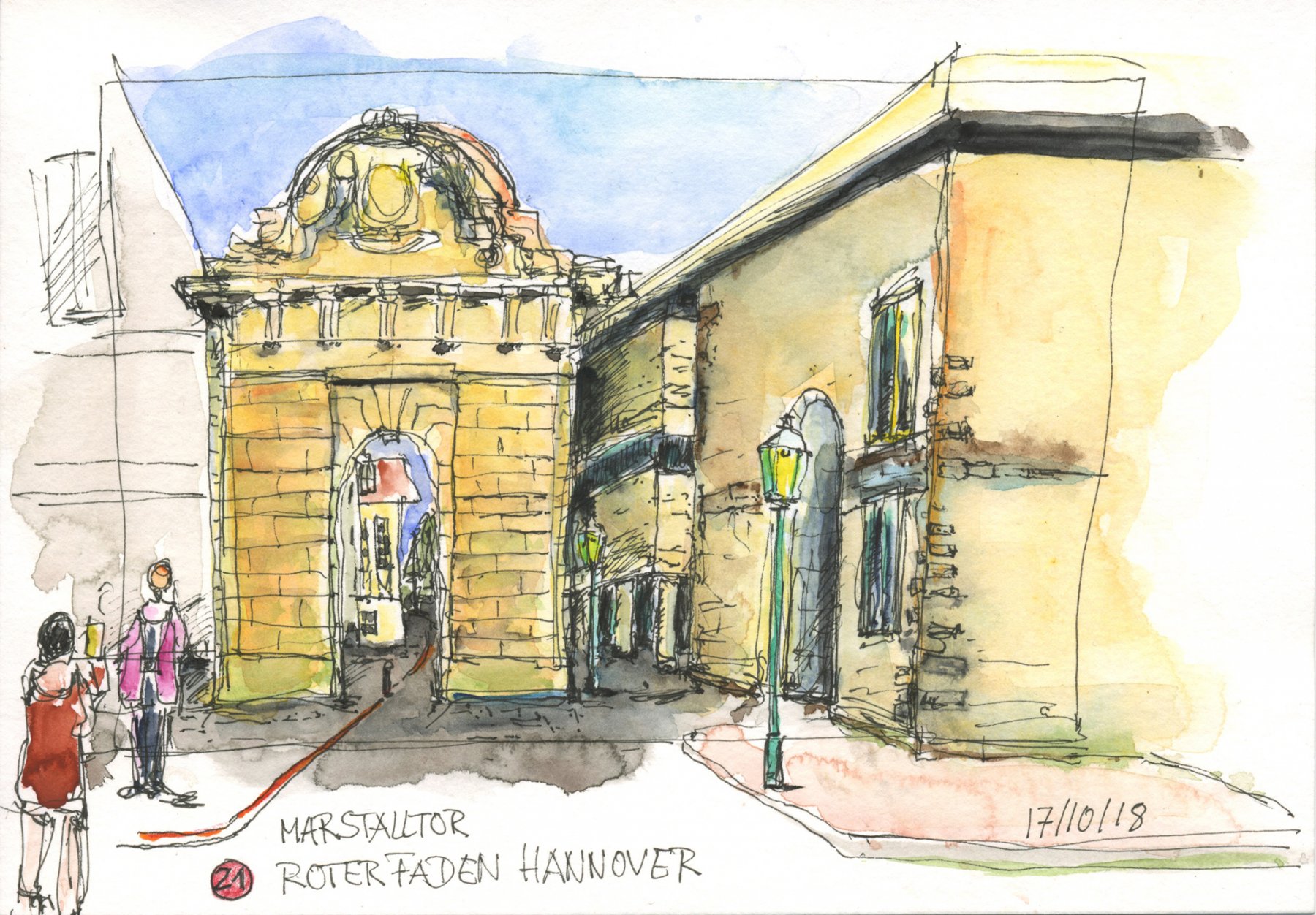 21 Marstalltor  --- 21 x 14,8 cm, Aquarell und Tuschestift auf Postkartenblock