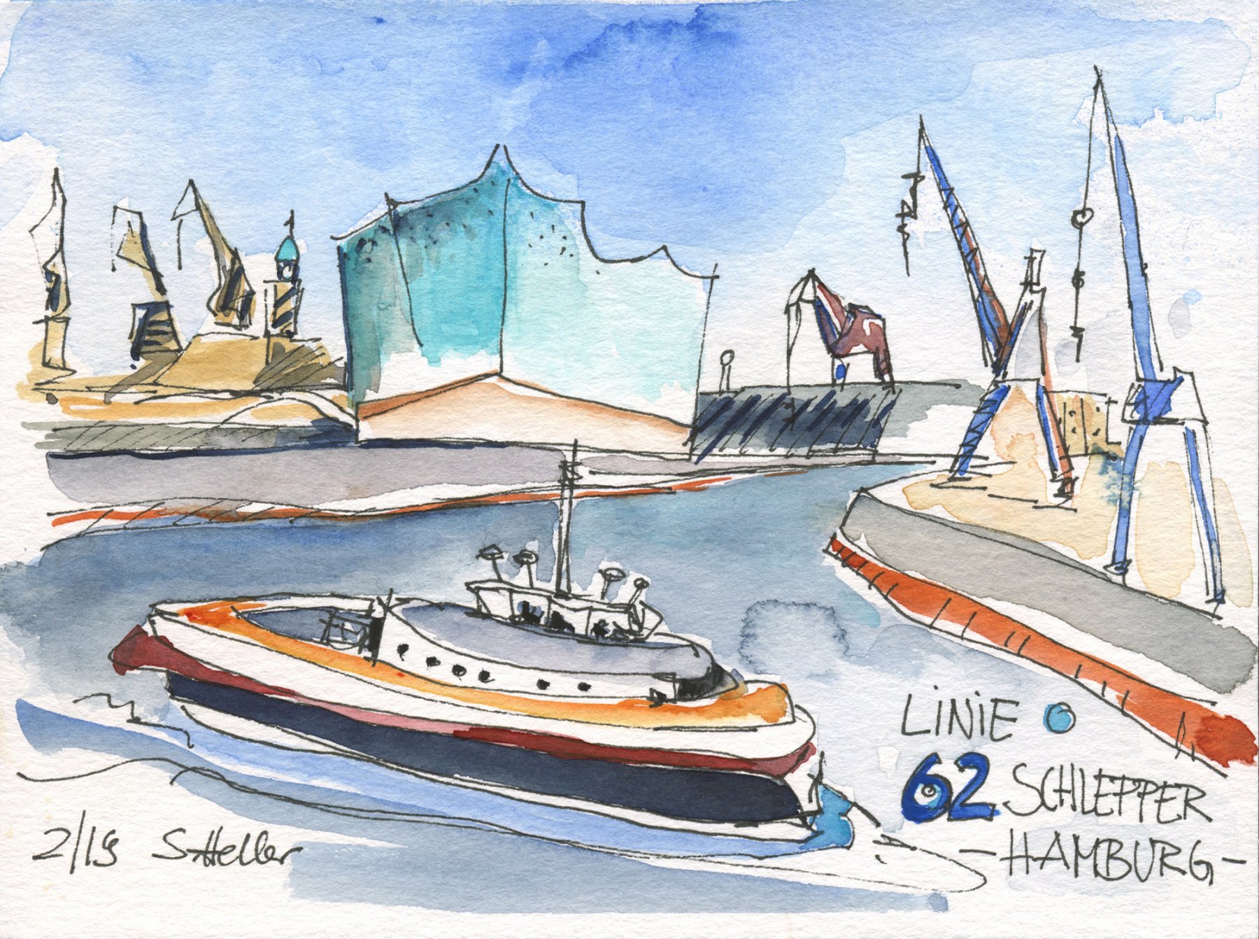 03 Linie 62 - Hamburg, Schlepper, Elbphilhamonie, 170x130mm