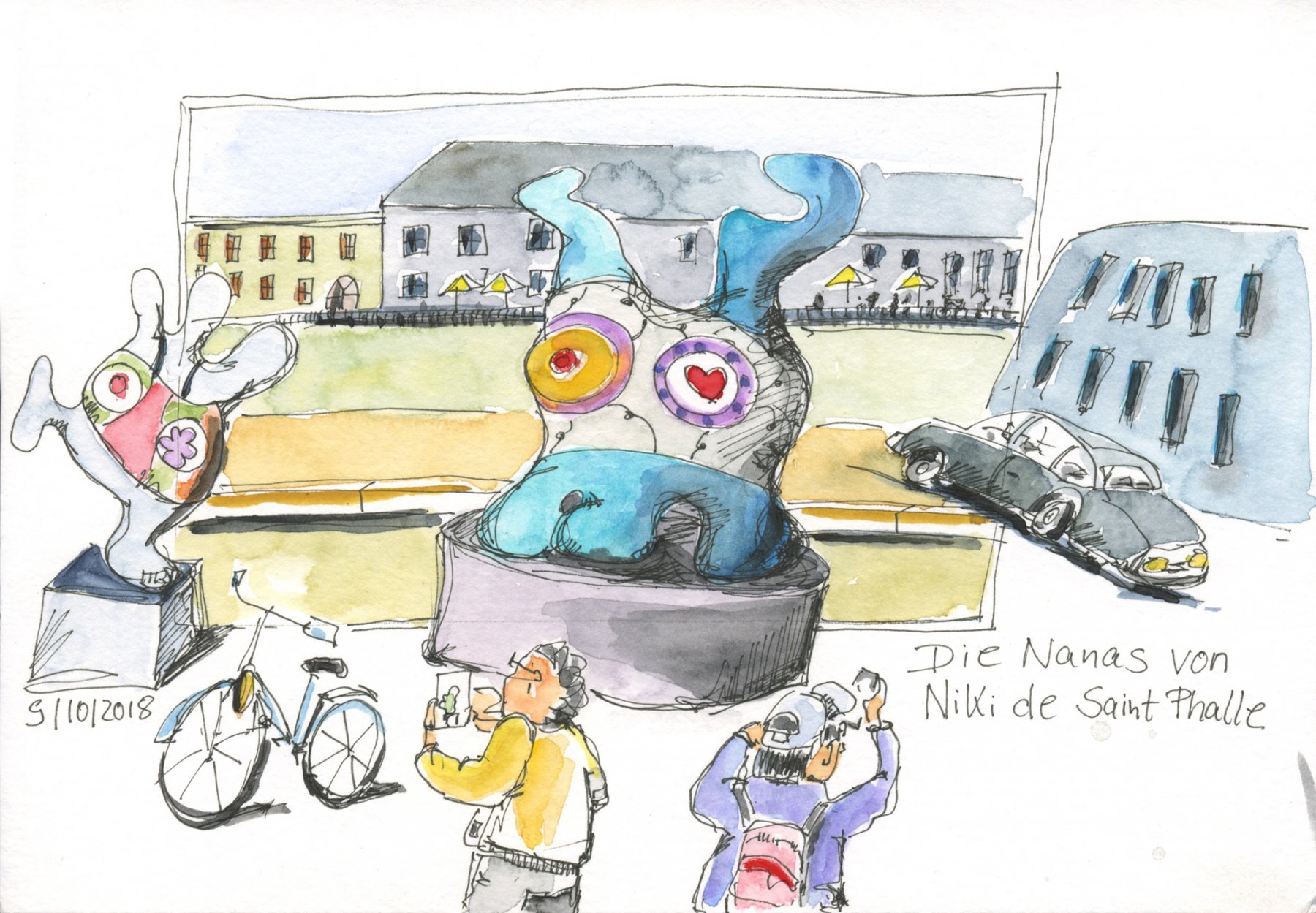 20 Nana 5 von Niki de Saint Phalle  --- 21 x 14,8 cm, Aquarell und Tuschestift auf Postkartenblock 