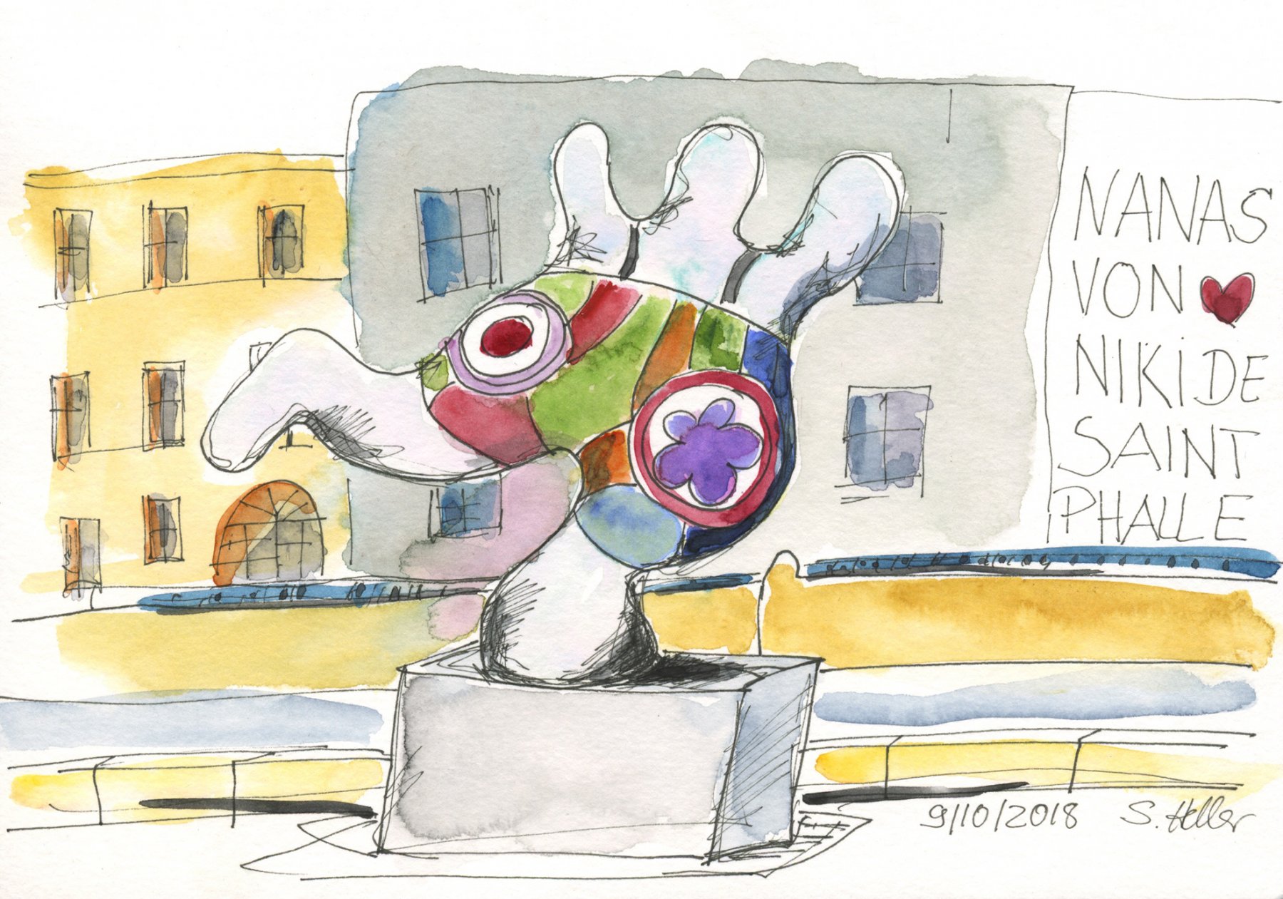 20 Nana 4 von Niki de Saint Phalle  --- 21 x 14,8 cm, Aquarell und Tuschestift auf Postkartenblock 