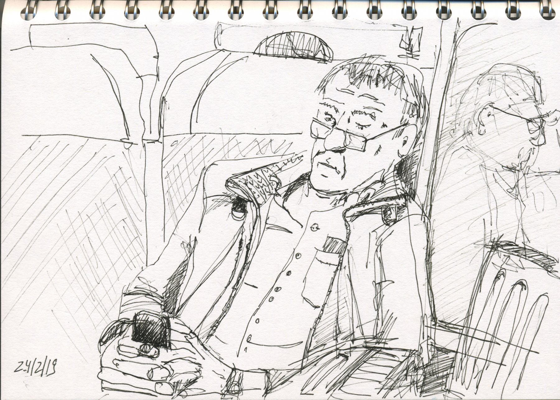 Im Zug ... ins Handy versunken, Skizzenbuch